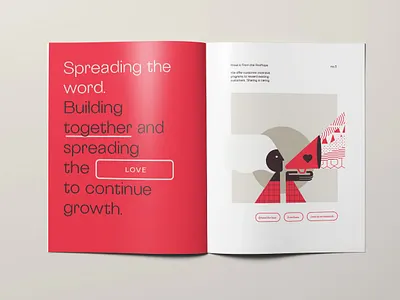 Marketing booklet with story telling illustrations book design brand branding color palette illustrations large type layout design page design page layout story telling technology illustrations typography