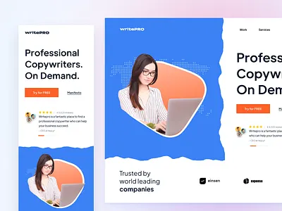 WritePro - Responsive Landing Page agency app branding clean copywritting design freelance hero section landing page minimal mobile ui on demand service saas spikeysanju thisisux thisux ui ux uxdesign web design