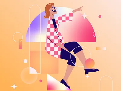 Girl and Shapes 2d character character design geometric glasses gradient iridescent shapes textures