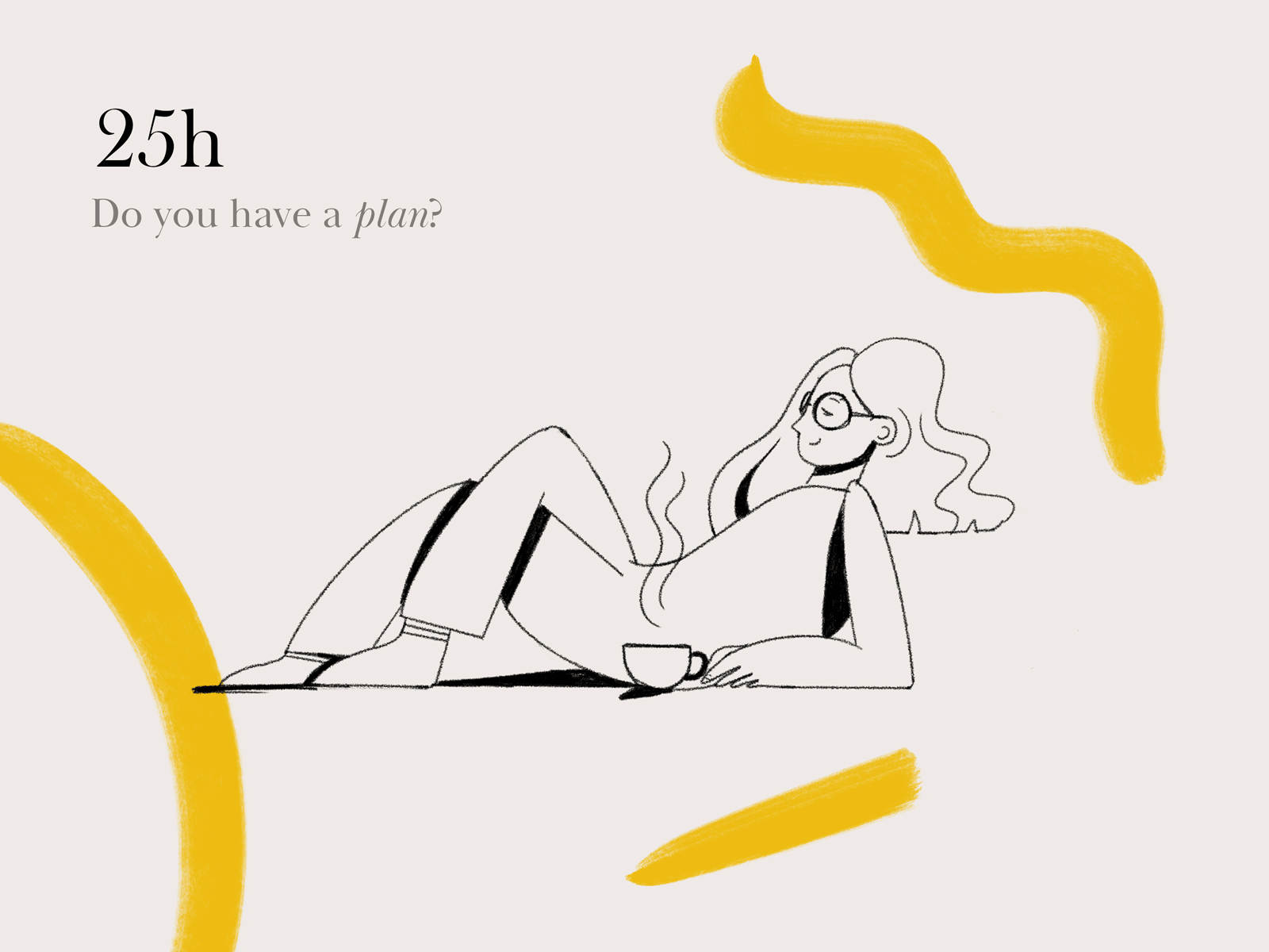 Tasks all done - 25h To-Do app animation app character coffee colorful design drawing girl illustration laying lazy plan procreate relaxing simple tasks to do ui ux