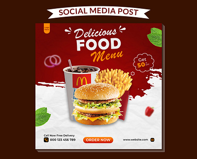 Food Menu - Social Media Post ad banner advertising banner branding burger coffee cover facebook post fast food food menu food post french fries graphic design instagram post online shop poster print design restaurant social media post web banner