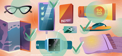 Travel Checklist adobe illustrator anwb checklist design editorial illustration glases holiday holland illustration magazine map paspoort roadmap smartwatch travel