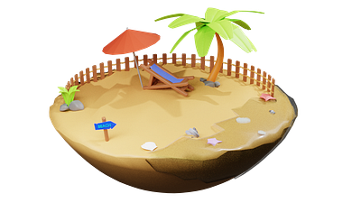 3D Beach Model 3d 3d model animation beach blender design fish graphic design hot motion graphics ocean render summer trees water