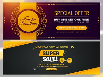 Banner Design For Special Offer banner code coupon design discount festive figma graphic design illustration new year off offer photoshop rakhsha bandhan sale special offer ui yellow