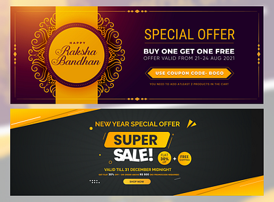 Banner Design For Special Offer banner code coupon design discount festive figma graphic design illustration new year off offer photoshop rakhsha bandhan sale special offer ui yellow