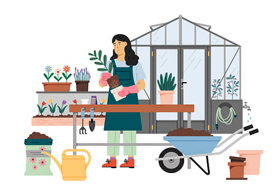 Garden Centre for Deutsch Perfekt 06/22 design drawing editorial editorial illustration garden garden center garden centre gardener gardening greenhouse illustration photoshop plants