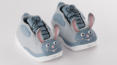 Kids Bunny Face Shoe 3D Modeling and Texturing 3d baby blender branding bunny design face illustration kids modeling product shoe texture walking