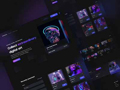 NFT Marketplace Landing Concept blockchain creative crypto cryptoplatform cryptowebsite darkdesign darkmode design digitalart nft nftmarketplace ui uiux ux web design website