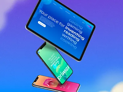 Primer Website branding children clouds edtech gradients illustration kids learning startup surreal tech type ui web