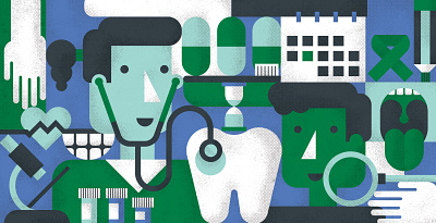 Editorial Illustration | Oral Cancer Screening abstract dental dentist editorial illustration flat geometric geometry health illustration medical people shapes texture vector