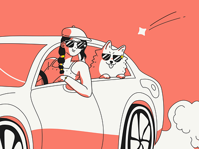 Illustration - Road Trip car digital illustration dog dog in car drive editorial illustration graphic illustration puppy road trip travel travel with dog