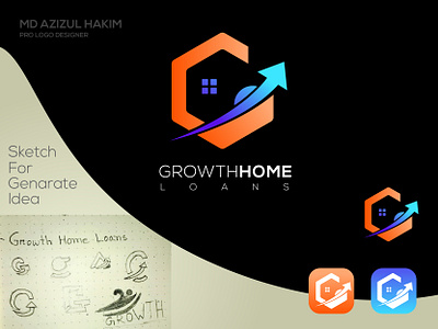Growth Home Loans Company Logo Design 3d animation brand branding graphic design logo motion graphics ui vector vector art
