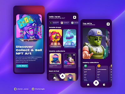 NFT App Design 3d animation app blockchain branding crypto wallet exchange figma graphic design illustration inspiration mobile modern new app ui design nftart nfts responsive trade ui ux