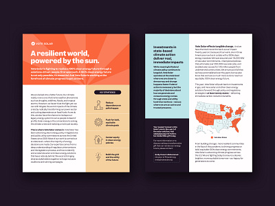 Vote Solar | One Pagers brand identity branding clean energy colors equity flyer graphic design grid iconography icons identity layout mission one pager print solar solar energy sun typography vector