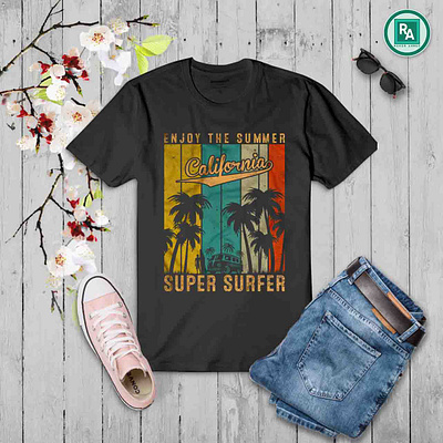 Enjoy The Summer, Super Surfer. Surfing T-shirt Design branding custom design custom graphic custom tee custom tshirt design design graphic design graphic t shirt illustration logo motion graphics t shirt t shirt art t shirt design typo typography ui vector vector tee vintage t shirt design