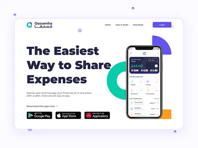 Website Homepage - Expenses Sharing App - Financial - Qassemha branding design graphic design illustration logo typography ui ux vector