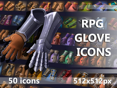 50 RPG Glove Icons 2d armor art asset assets fantasy game gamedev glove icon icone icons indie mmo mmorpg pack psd rpg set sets