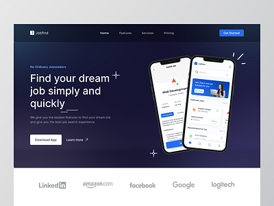 Jobfind - Saas Landing Page ✨ cards design job jobs jobseekers landingpage layout mobile mobile app saas ui uidesign uiux ux web website websitedesign websites
