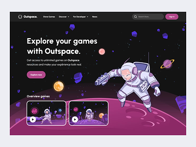 Outspace - Illustration & Animation animation astronaut branding design design system dipa inhouse flat illustration games graphic design hero illustration interaction motion graphics planet sketch space vector video game video games website