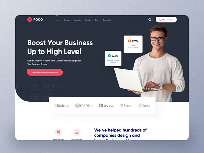 Poco - Landing Page UI Design 2022 trends adobe xd agency branding clean design consulting figma landing page marketing team poco premium template templatecookie ui user interface