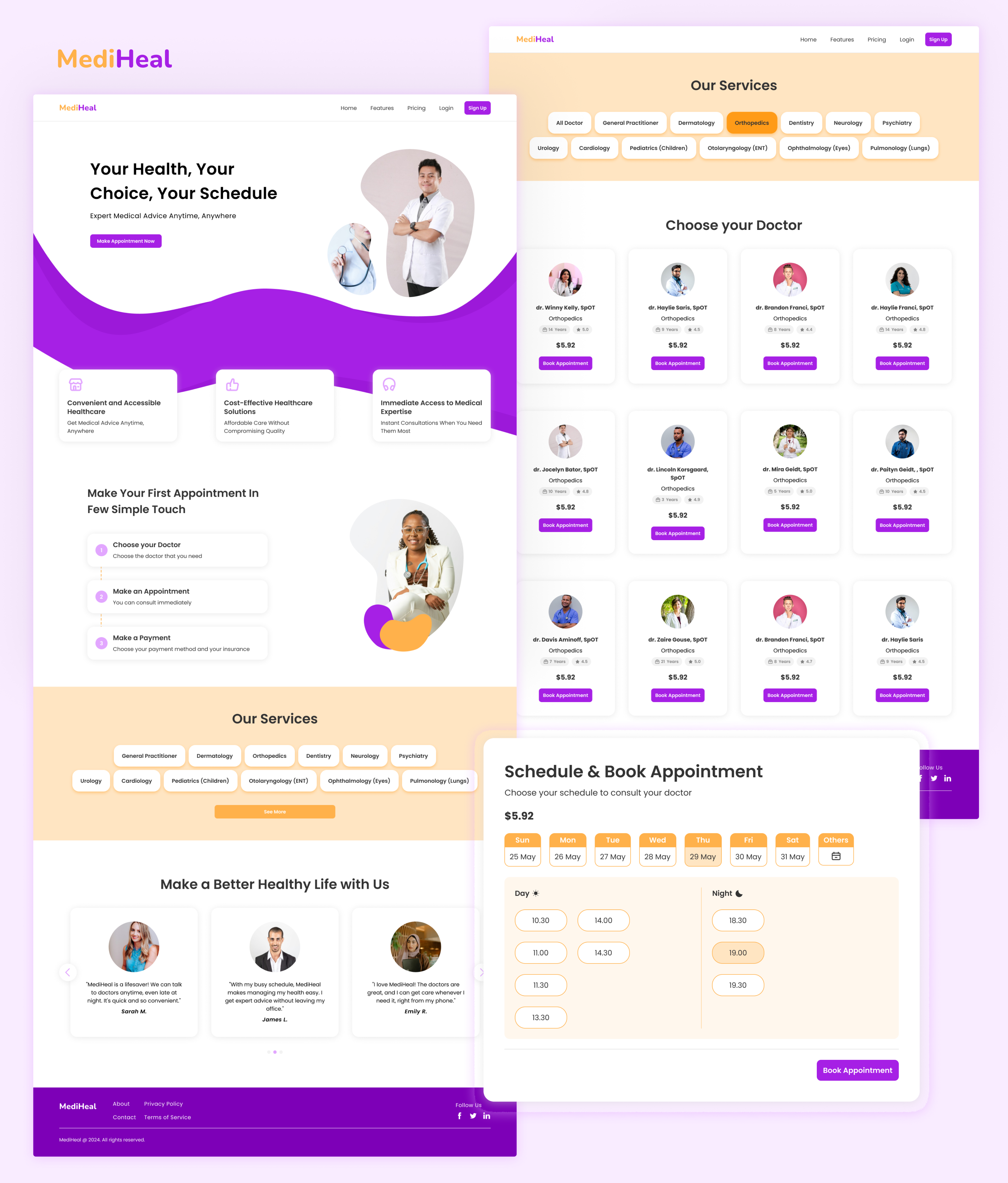 Telemedicine Landing Page - MediHeal booking doctor hospital landing page purple telemedicine ui ux web web design website website design