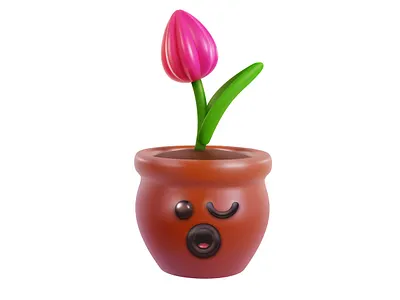 Flower 3d cartoon character cute emotion face flower funny illustration kawaii nature plant pot sweet tulip vector