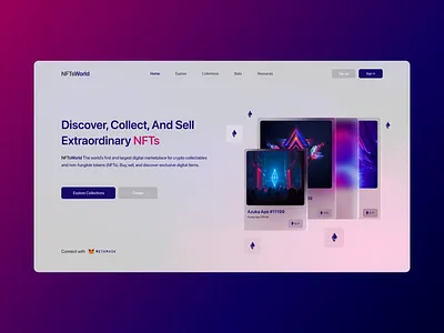 NFTsWorld 3d app assets blur branding coin creative crypto design glass nft nfts product design ui ux web website xd design