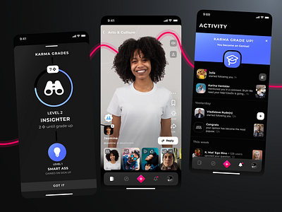 Edudo — App Design achievements activity app dark dark mode discover feed instagram interface iu mobile notification progress social stories tap bar tik tok tiktok ux video