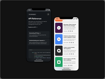 Attio Atlas on Mobile crm dark dark mode docs documentation reference ui website