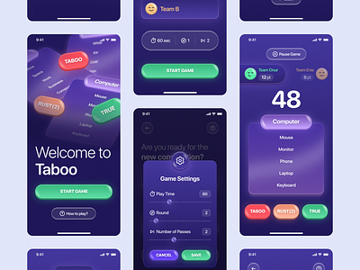 Tabulio - Game App app application card design game game app ios app mobile modals taboo tabu ui word word game