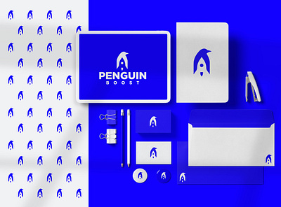 Brand mark for "Penguin Boost" animal logo bird logo boost logo design modern logo penguin boost logo penguin logo