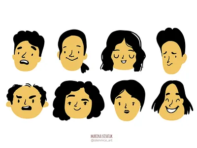 Emotional faces doodles black and white branding character character design design digital art doodle emotions flat funny icon illustration logo people vector