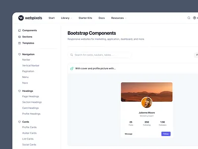 New sidebar - Webpixels bootstrap builder components gallery library minimal navigation sidebar snippets ui