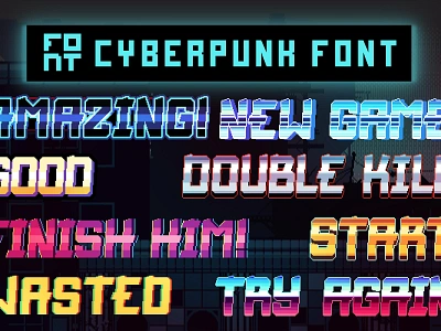 Cyberpunk Pixel Art Font Effects 2d art asset assets cyber cyberpunk effect effects element font game assets gamedev indie indie game pack pixel pixelart pixelated set