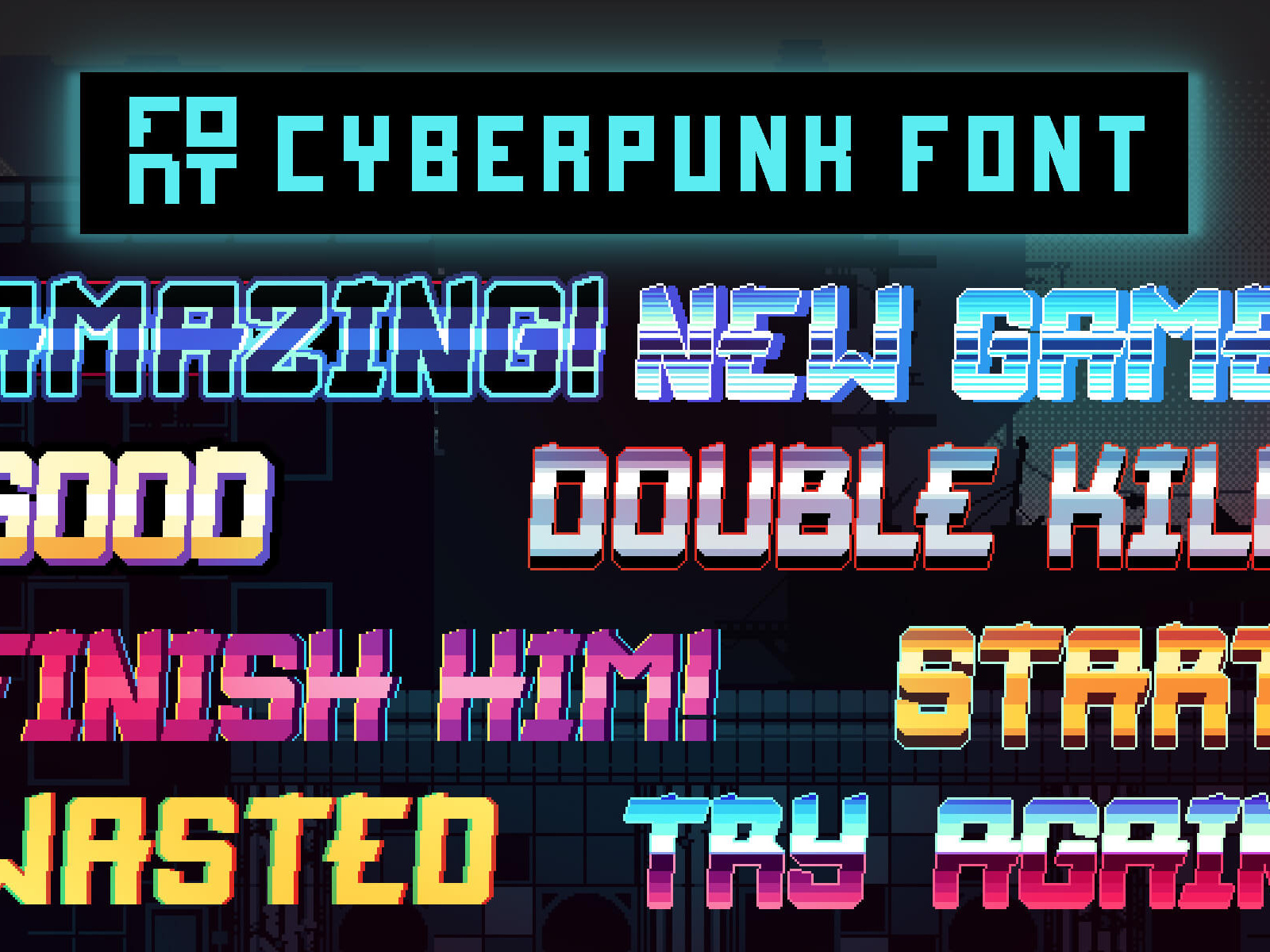 Cyberpunk Pixel Art Font Effects by 2D Game Assets on Dribbble