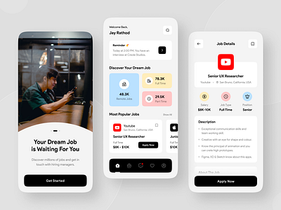 Job Search App - Exploration app app design finding work job job find job finder job search job search app ui uidesign uiux uiux design work