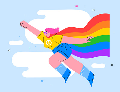 Pride month illustration character female flat illustration lgbt peace queer rainbow vector