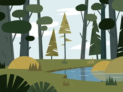 Forest landscape flat green illustration landscape vector
