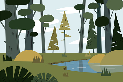 Forest landscape flat green illustration landscape vector