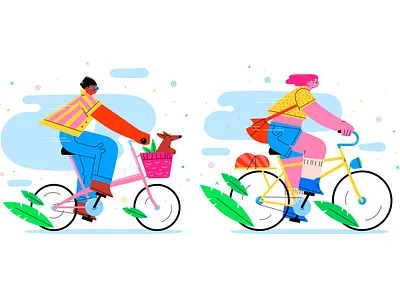 Cyclists bicycle characters collection flat illustration vector