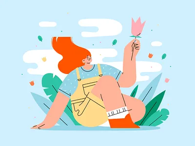 Spring girl characters flat girl illustration vector