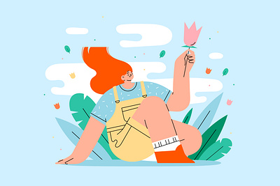 Spring girl characters flat girl illustration vector