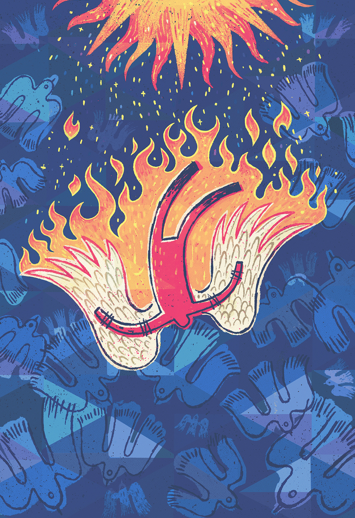 I C A R U S art brun buy exhibition fire icarus illustrated illustration poster print steve simpson sun wings