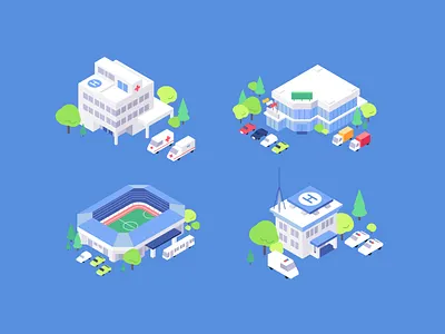 Isometric city buildings architecture buildings flat illustration isometric vector
