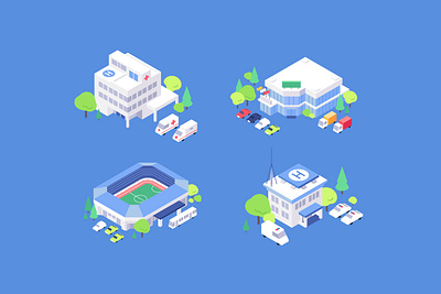 Isometric city buildings architecture buildings flat illustration isometric vector
