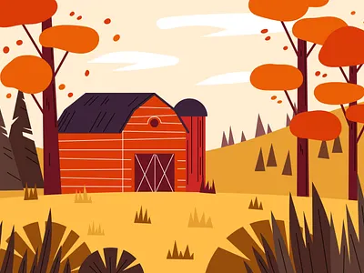 Autumn landscape autumn buildings flat illustration landscape orange vector