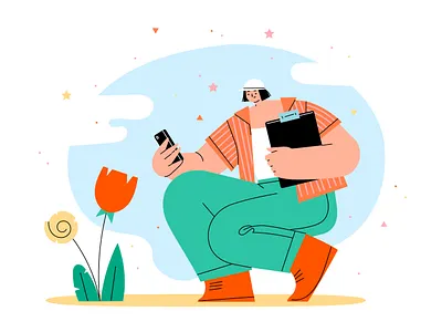 Summer photo hunt characters flat girl illustration summer vector