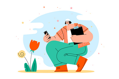 Summer photo hunt characters flat girl illustration summer vector