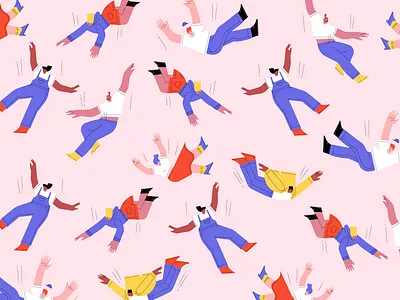 Falling characters collection fall flat illustration pattern vector