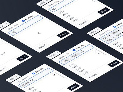 Multi-selection widget clean dashboard design enterprise finserv fintech interface modern product saas ui ux widget